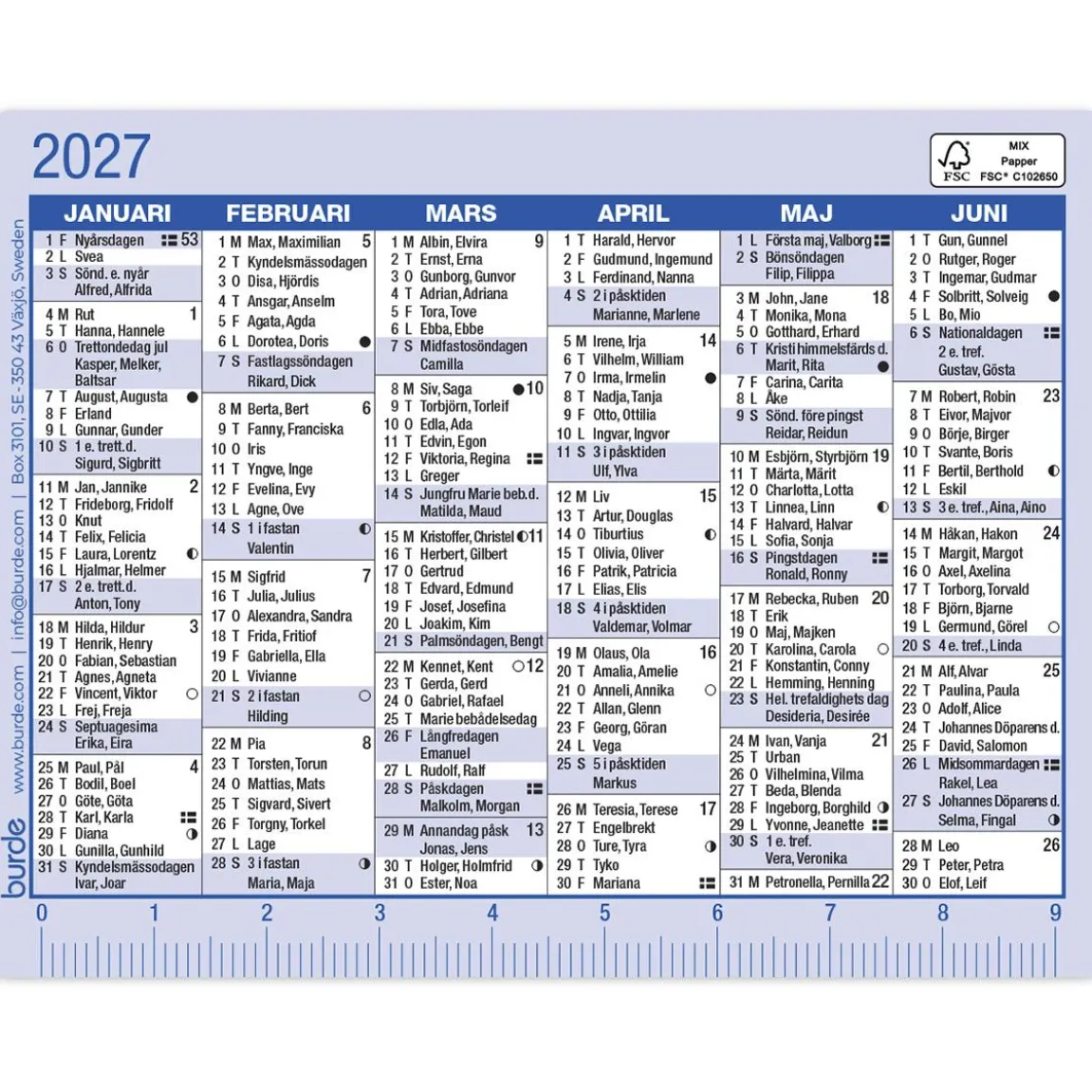Almanacka Burde 3135 Kalenderkort 2027