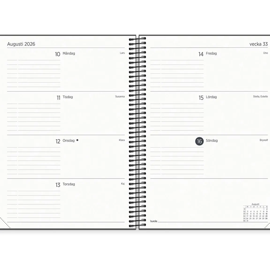 Almanacka Burde 1290 Organizer & Notes 26-27 Svart A5