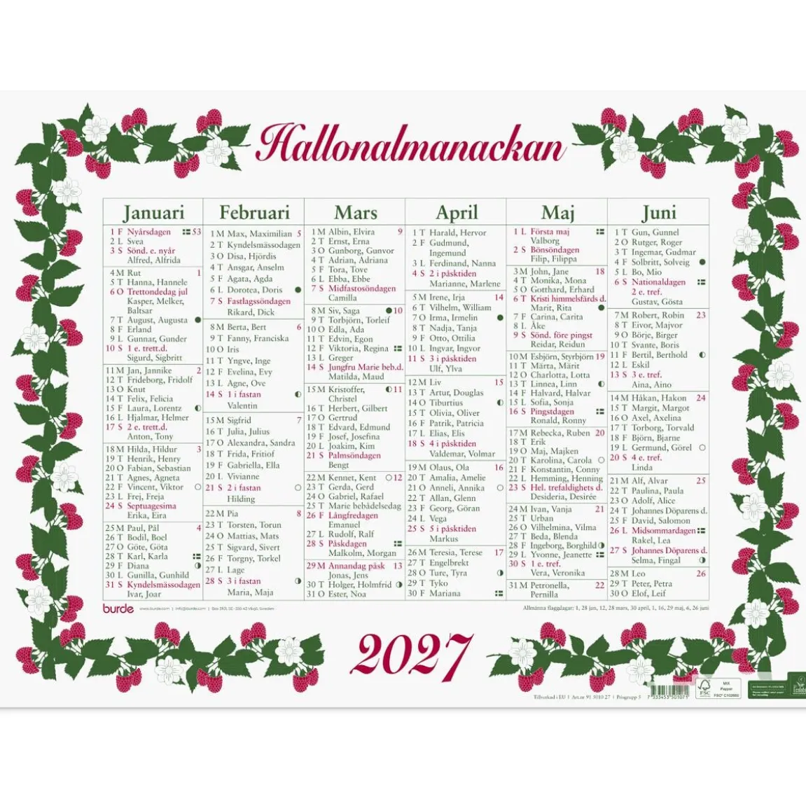 Almanacka Burde 5010 Stora Hallonalmanackan 2027