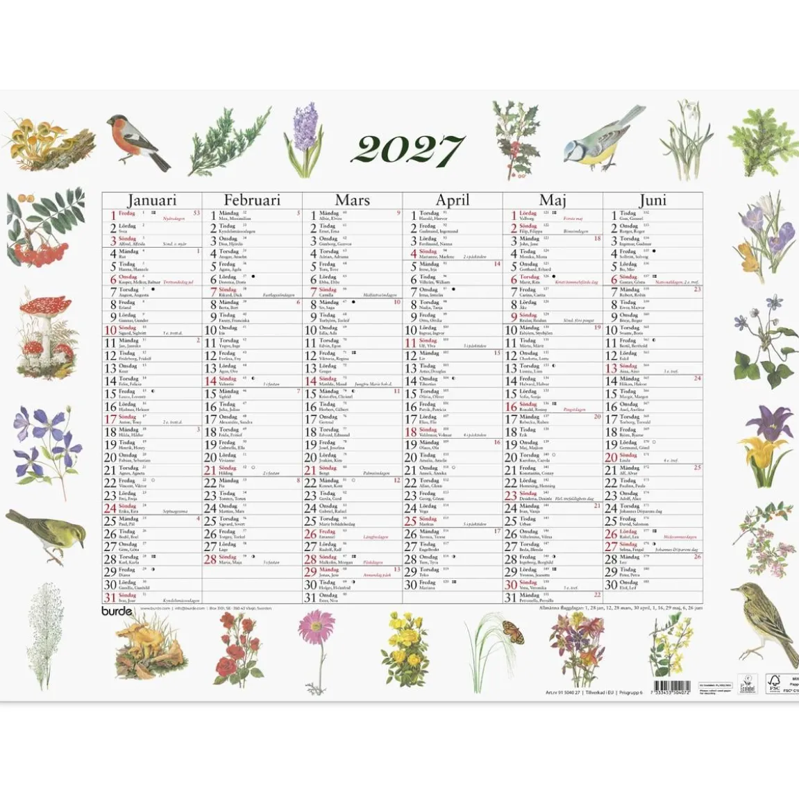 Almanacka Burde 5040 Stora Naturalmanackan Anteckningar 2027