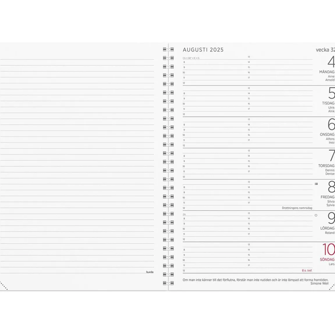 Almanacka Burde 5309 Stor Veckokalender Amelia 2025 Rosa A5