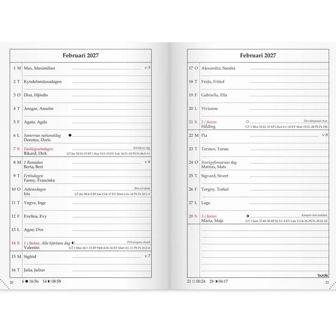 Almanacka Burde 3070 Sveriges Almanacka 2027