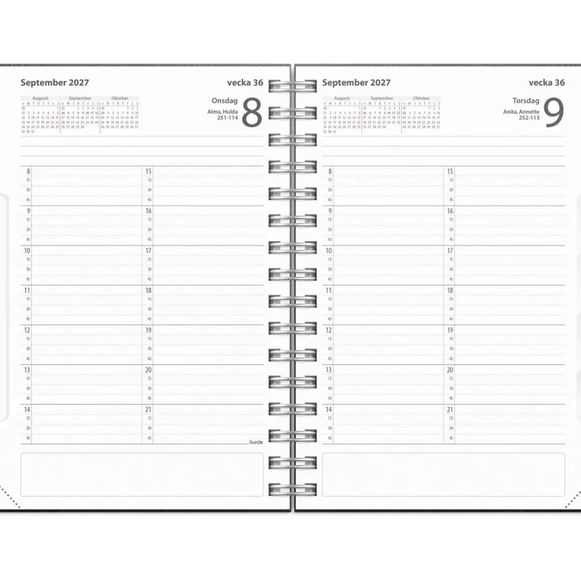 Almanacka Burde 1163 Tidkalender Kartongomslag 2027 Svart