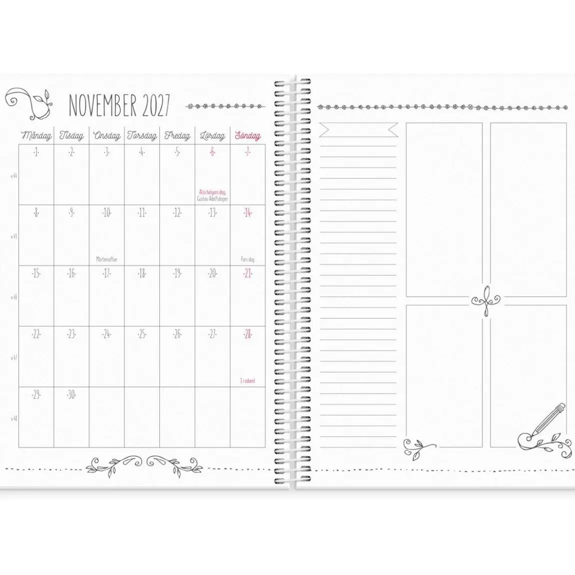 Almanacka Burde 1222 Veckoplanering Doodle 2027