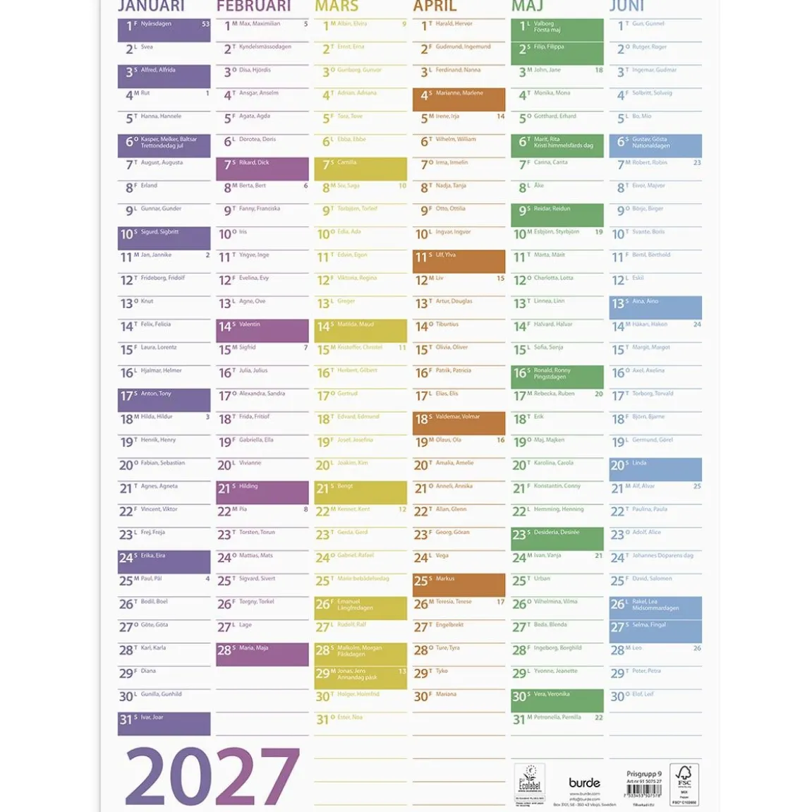 Almanacka Burde 5075 Väggblad Trend 2027