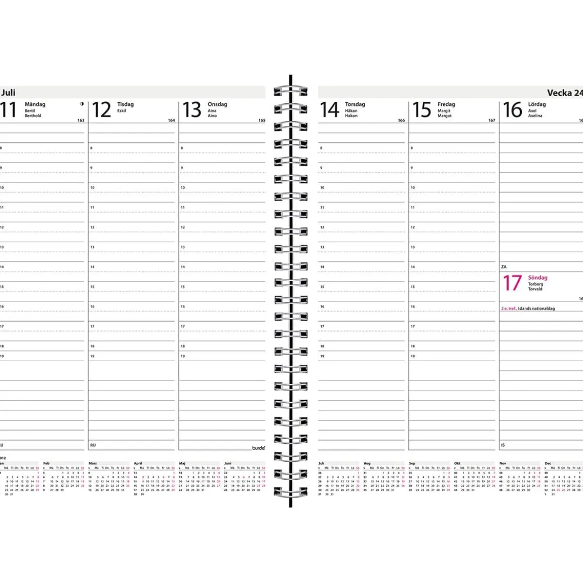 Almanacka Burde 5170 Weekly ECO Line 2027 Svart A5