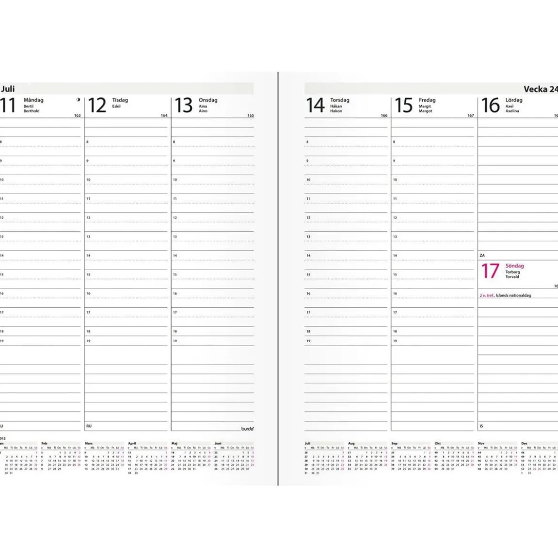 Almanacka Burde 1179 Weekly Konstläder Inbunden 2027 Rosa A5