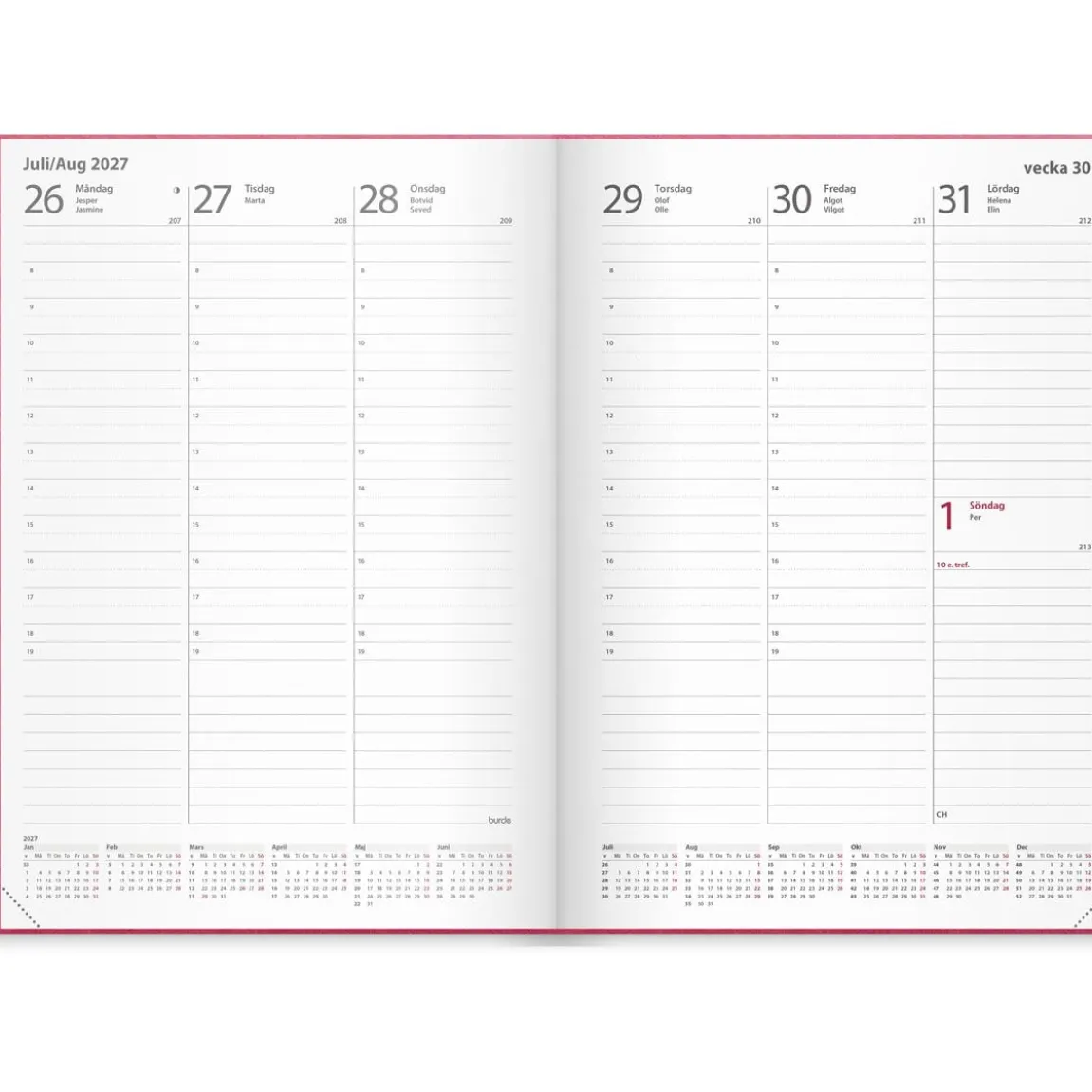 Almanacka Burde 1179 Weekly Konstläder Inbunden 2027 Rosa A5