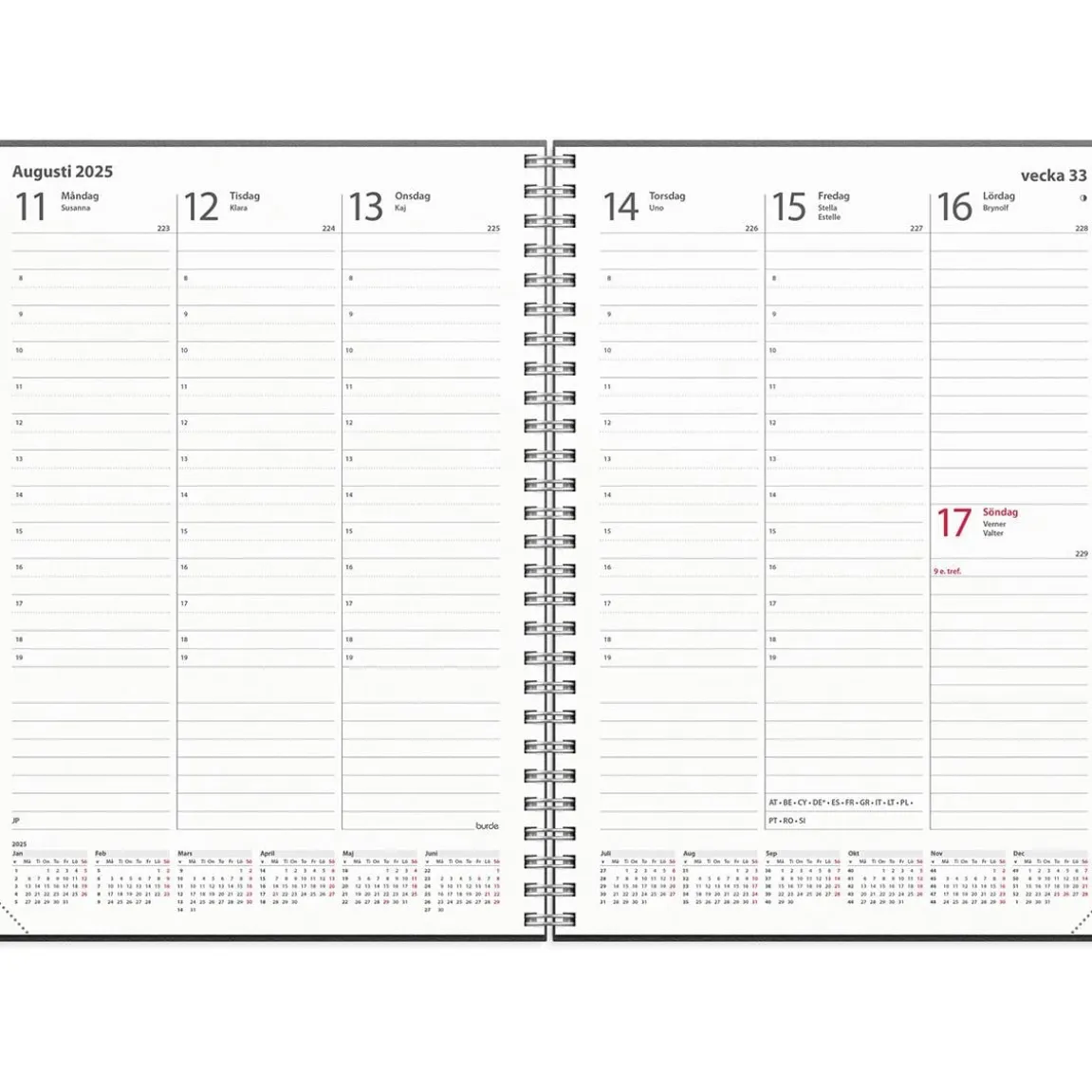 Almanacka Burde 5970 Weekly Skinn 2025 Svart A5