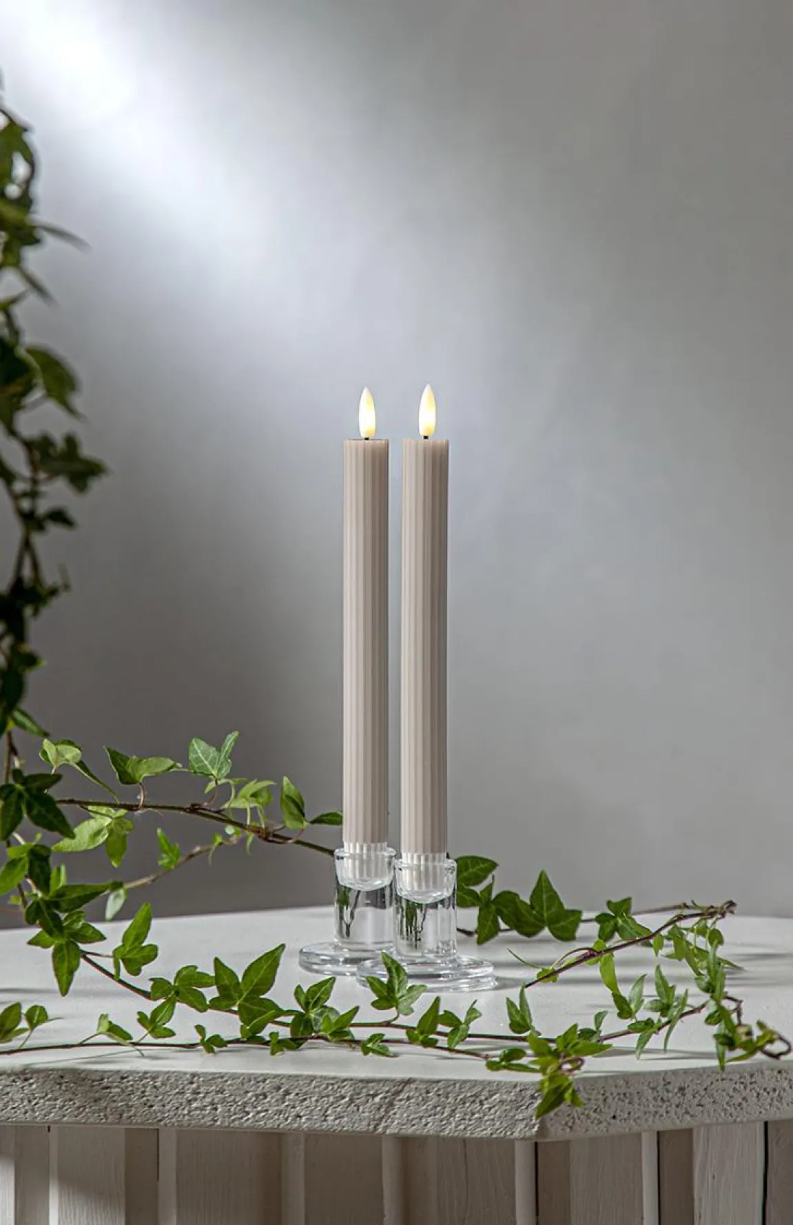 Antikljus LED Star Trading Flamme Stripe Beige