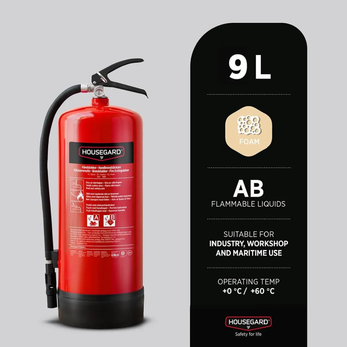 Brandsläckare Housegard Skum PFAS-fri 34A 183B Röd 9L