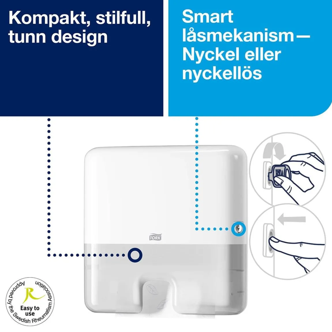 Dispenser Pappershandduk Tork H2 Multifold Mini Vit