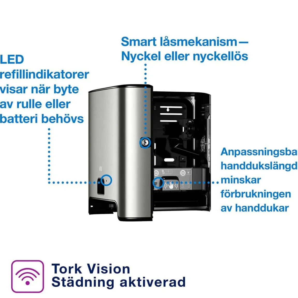 Dispenser Pappersh Tork H1 Matic Intuition Sensor Stål/Svart