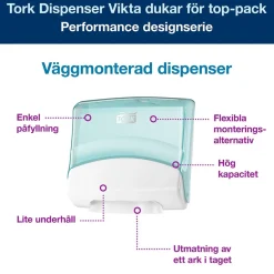 Dispenser Rengöringsduk Tork W4 Top Pack Turkos/Vit