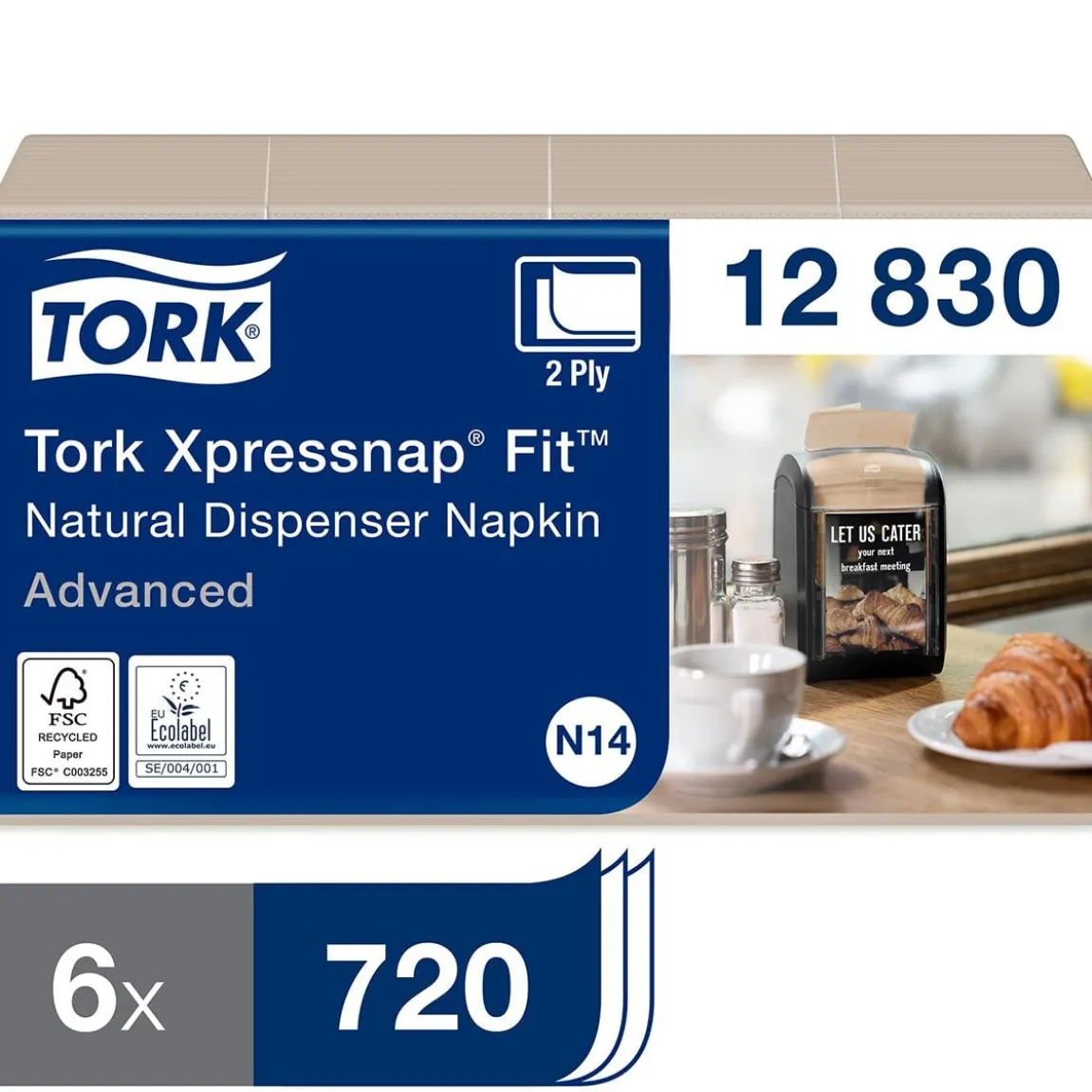 Dispenserservett Tork N14 2-lag Natur 16,5x21,3cm