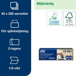 Dispenserservett Tork N4 2-lag Svart 16,5x21,3cm