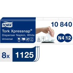 Dispenserservett Tork N4 1-lag Vit 21,3x33cm