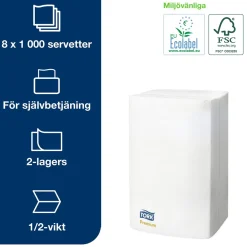 Dispenserservett Tork N4 2-lag Vit 16,5x21,3cm