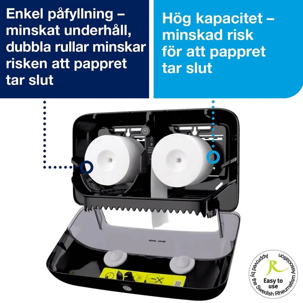 Dispenser Toalettpapper Tork T7 Coreless 2 Rullar Ligg Svart