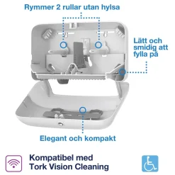 Dispenser Toalettpapper Tork T7 Coreless 2 Rullar Ligg Vit