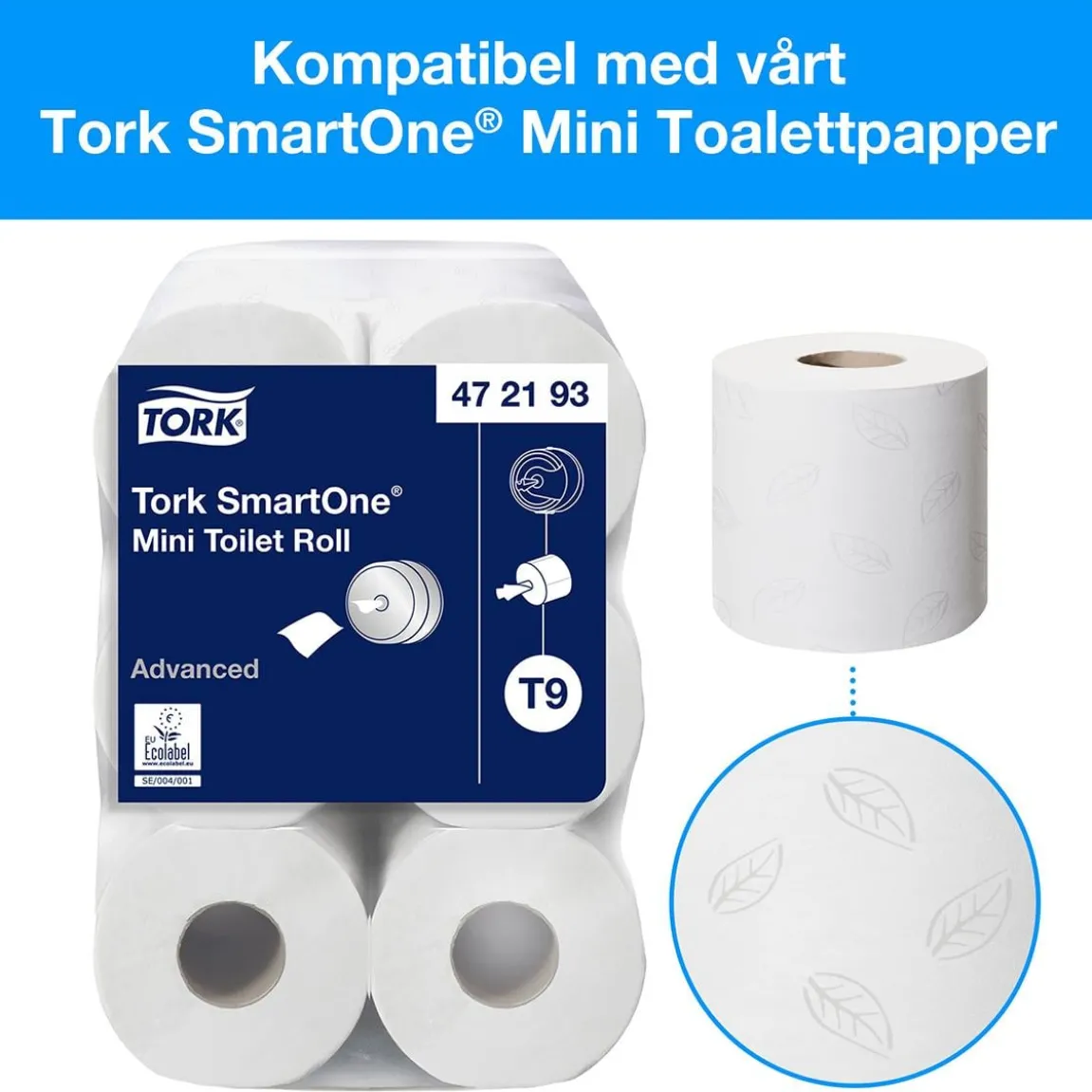Dispenser Toalettpapper Tork T9 SmartOne Mini Twin Vit