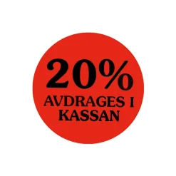 Etikett 20% Avdrages I Kassan Röd Ø29mm
