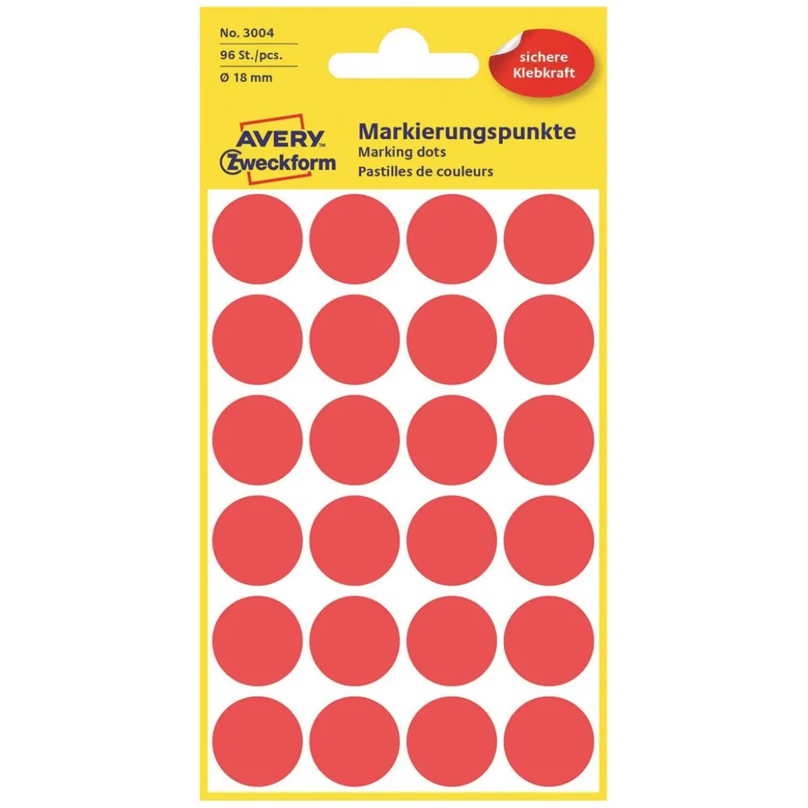 Etikett Avery färgsignal röd Ø 18mm