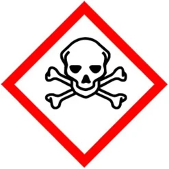 Etikett Faropiktogram GIFTIG + text 80mm x 5m