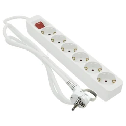 Grenuttag 6-vägs Jordad med Brytare Vit 1 meter