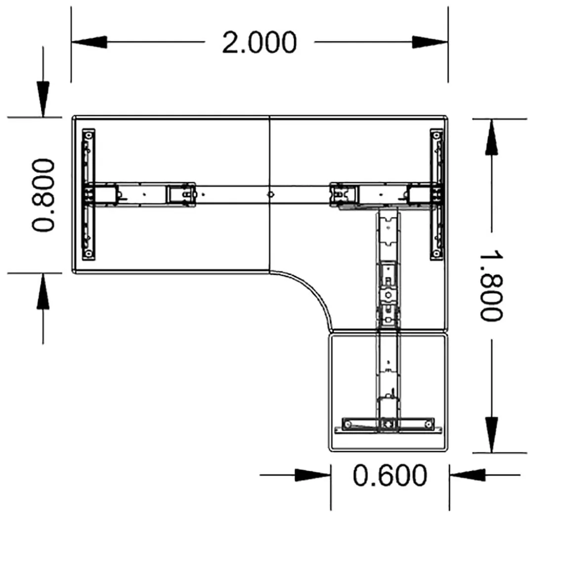 Höj-& Sänkbart Skrivbord Lanab Höger Bok/Antracit 2000x1800mm