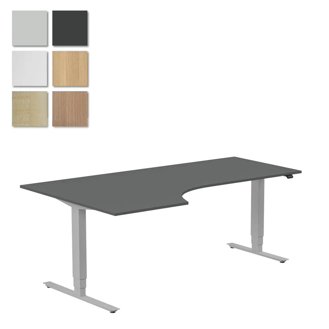 Höj-& Sänkbart Skrivbord Lanab Vänster Bok/Silver 2000x1200mm