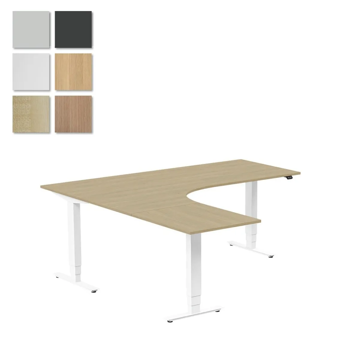 Höj-& sänkbart skrivbord Lanab Vänster Bok/Vit 2000x2000mm