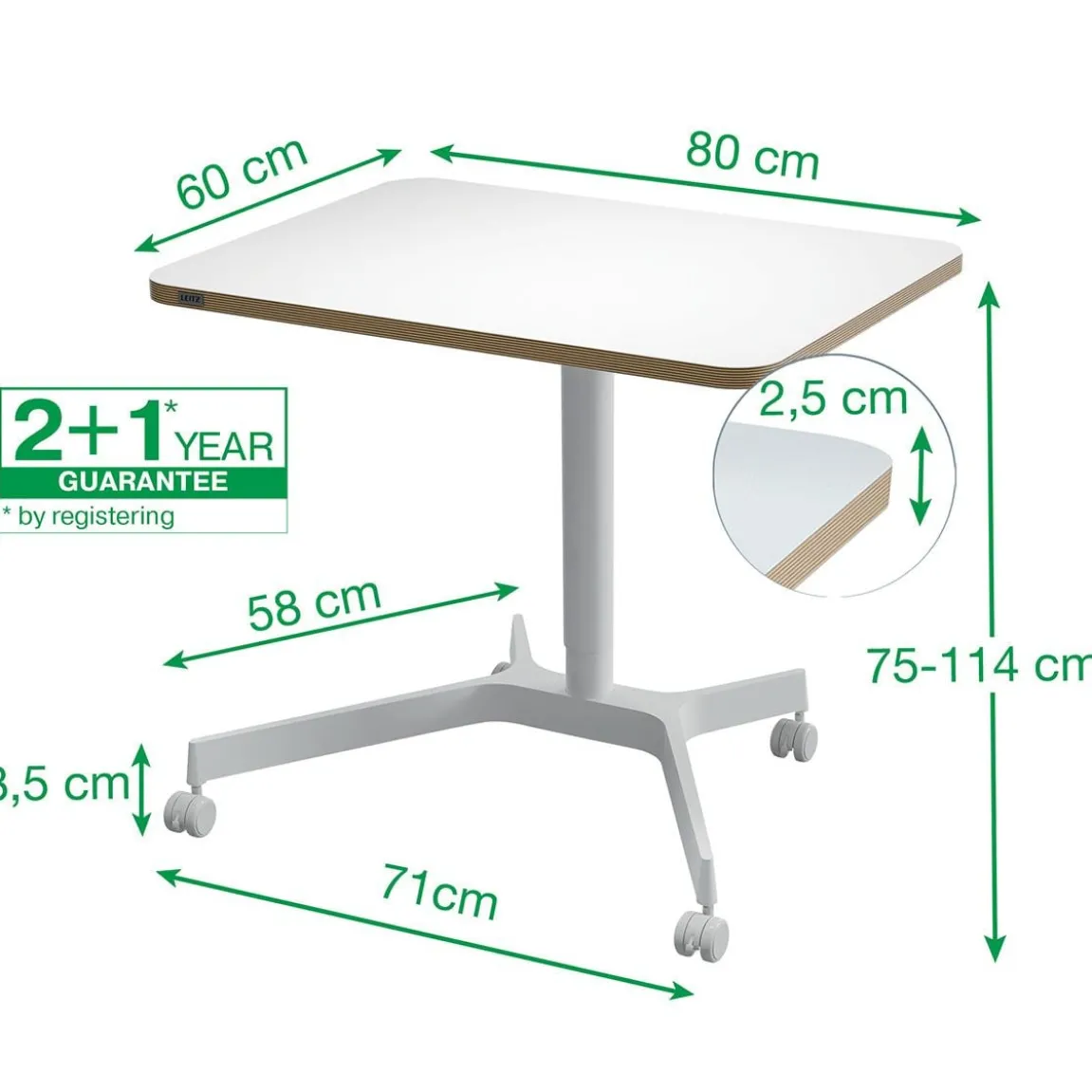 Höj- Sänkbart Skrivbord Leitz Manuellt Vit 80x60cm