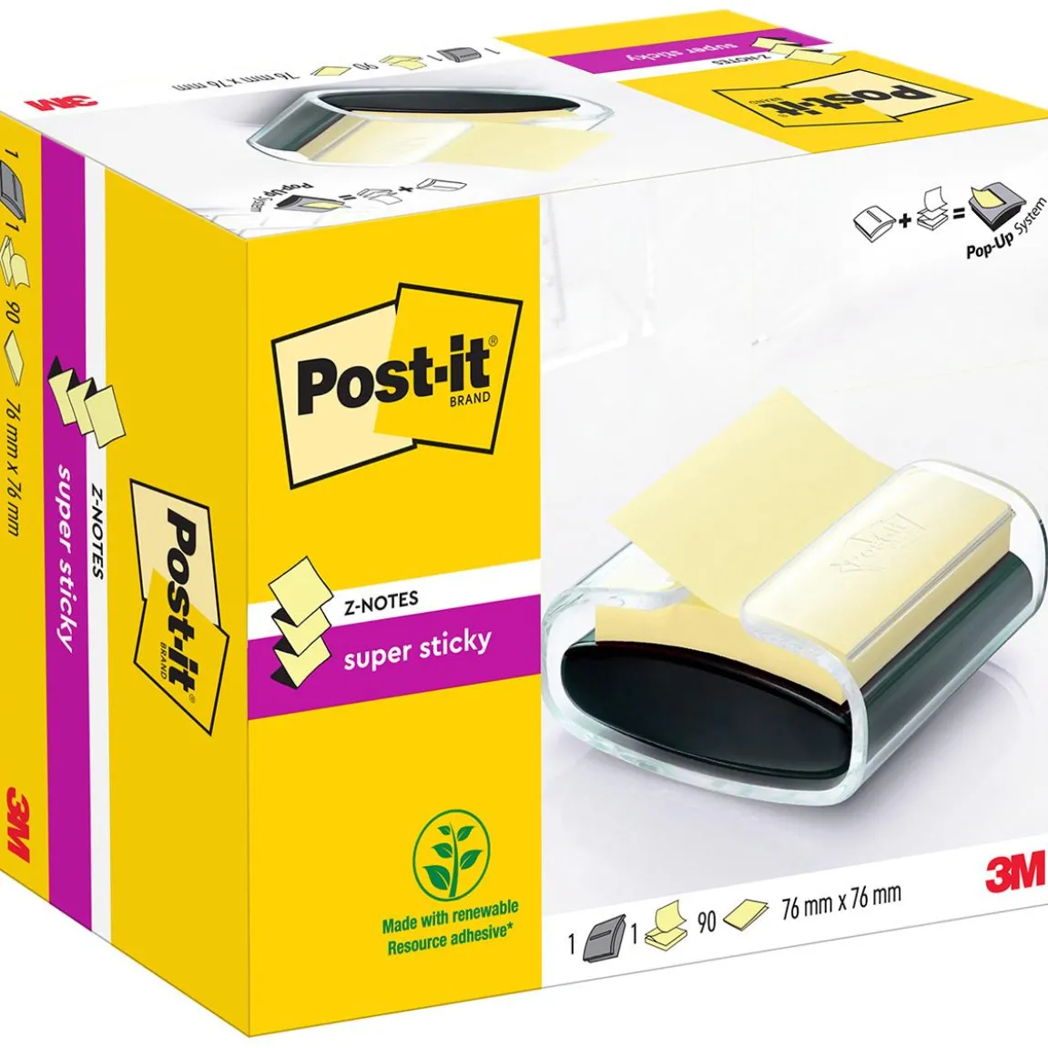 Hållare Post-it Inkl 1 Gult Transp/Svart 76x76mm