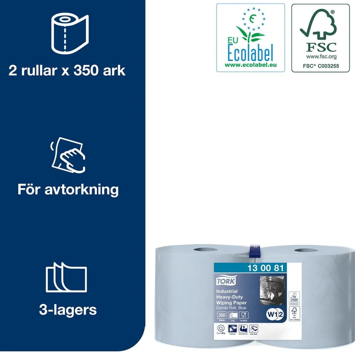 Industrirulle Tork W1/2 E-Kraft 3-lg Blå 235mm x 119m