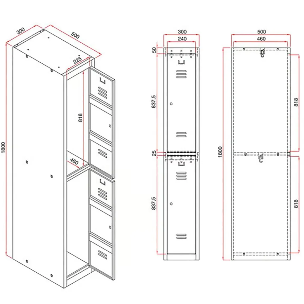 Klädskåp Click 2-dörr x 3 modul Mörkgrå 1800x900x500mm