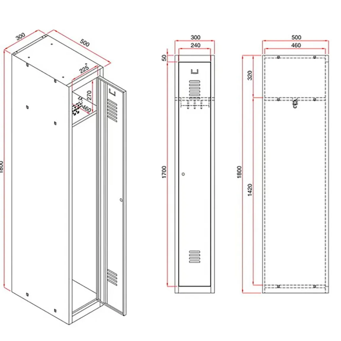 Klädskåp Click 1-dörr x 4 modul Mörkgrå 1800x1200x500mm