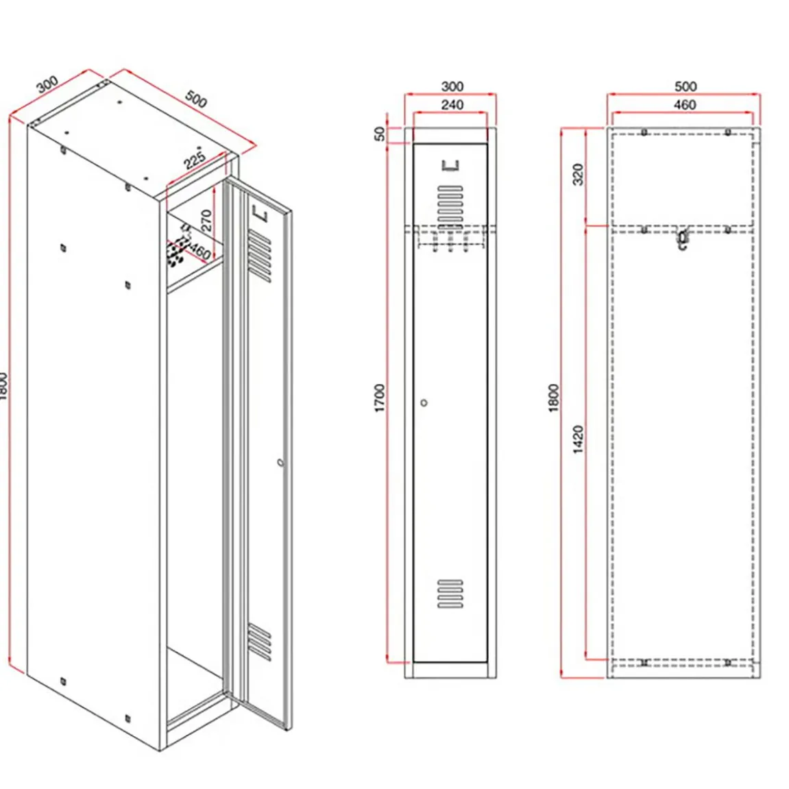 Klädskåp Click 1-dörr x 2 modul Mörkgrå 1800x600x500mm