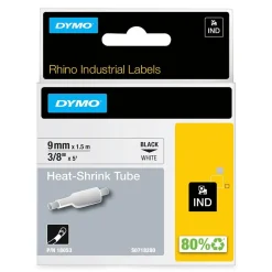 Krympslang Dymo Rhino 9mm Svart/Vit 1,5m