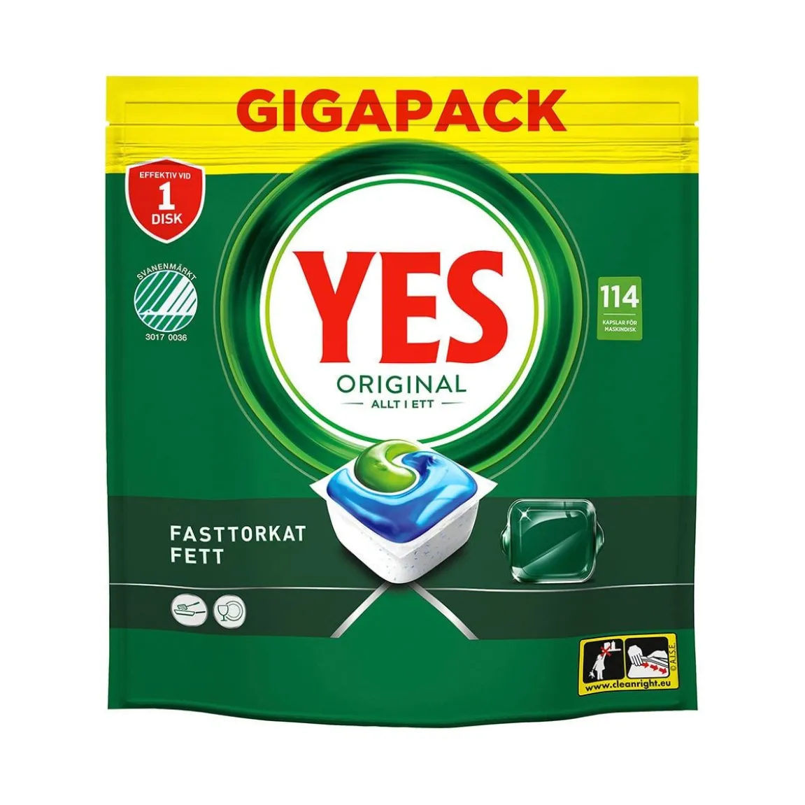 Maskindiskmedel YES Original Allt i Ett Tablett Svanen