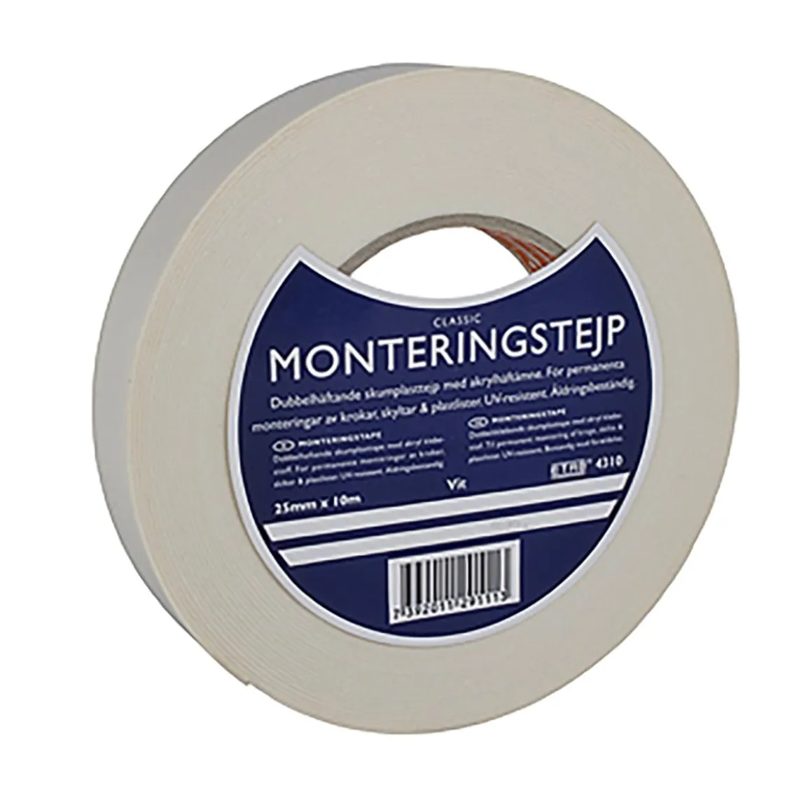 Monteringstejp Etab 4310 UV-Tålig Vit 25mm x 10m