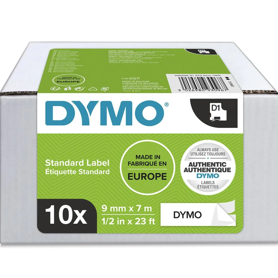 Märkband Dymo D1 9mm x 7m Svart/Vit Storpack