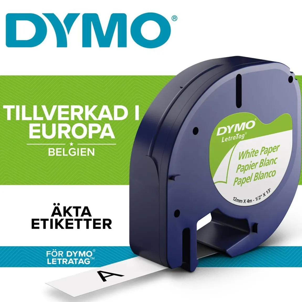 Märkband Dymo LetraTag papper Vit 12mm x 4m