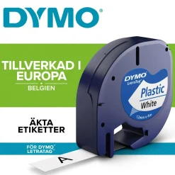 Märkband Dymo LetraTag Plast Svart/Vit 12mm x 4 m