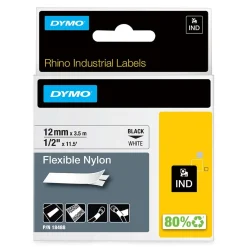 Märkband Dymo Rhino Nylon Flexibel 12mm Svart/Vit 3,5m