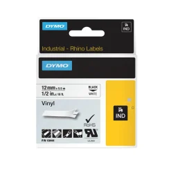 Märkband Dymo Vinyl 12mm Svart/Vit 5,5m