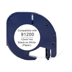 Märkband Kompatibel Dymo Letratag Svart/Vit 12mm x 4m