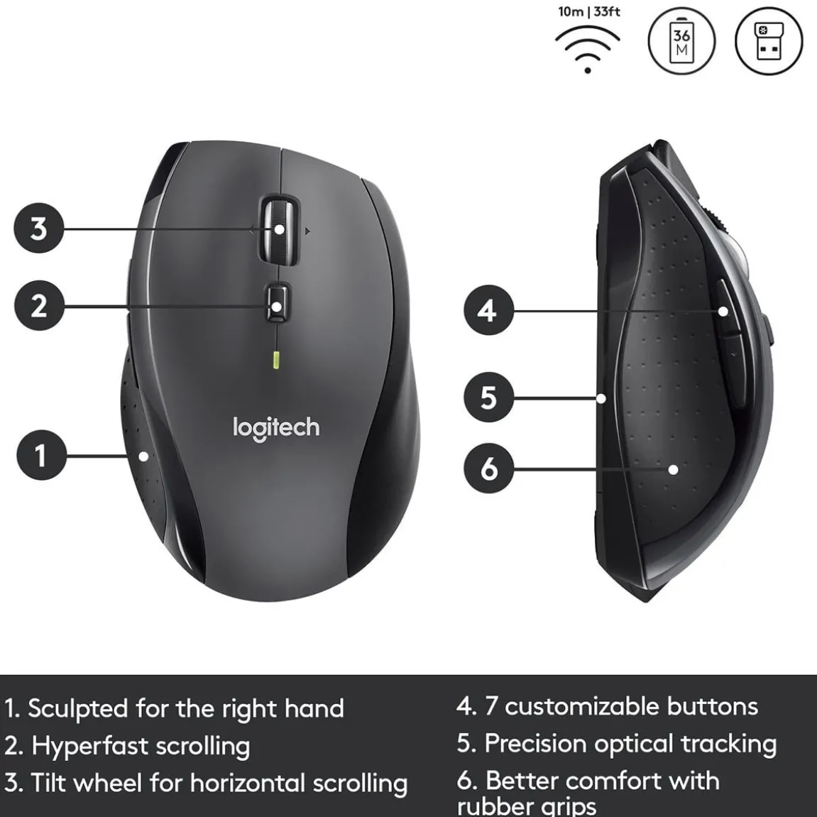 Mus Logitech Marathon M705 Trådlös Charcoal