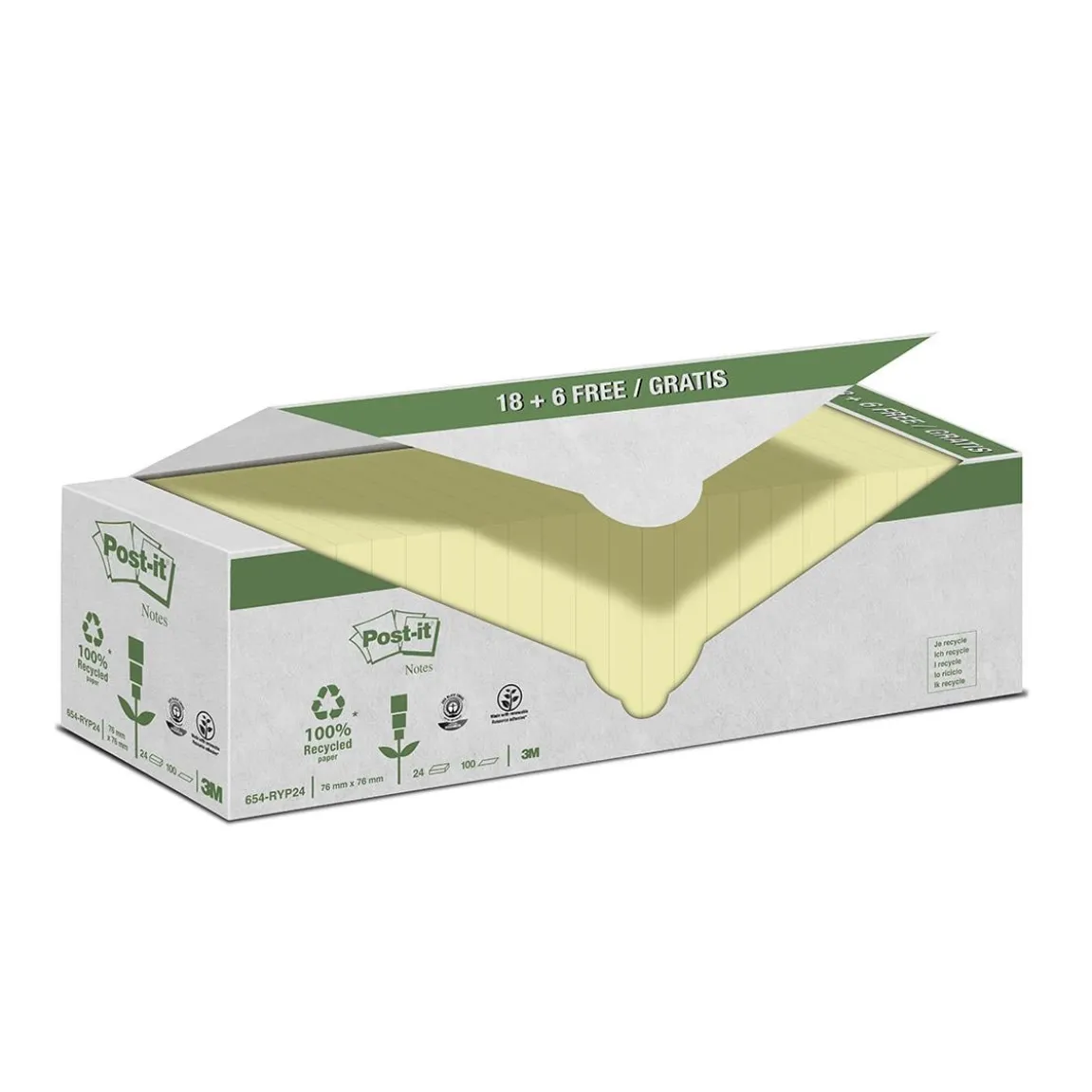 Notisar Post-it Recycled Gul 76x76mm 100 Blad