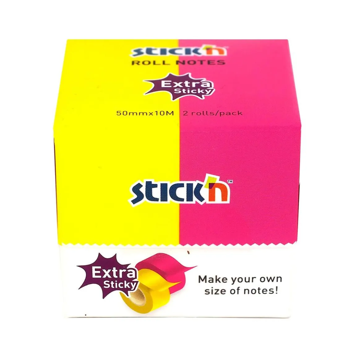 Notisrulle Stick´n Extra Sticky Neongul/Rosa 2x25mmx10m